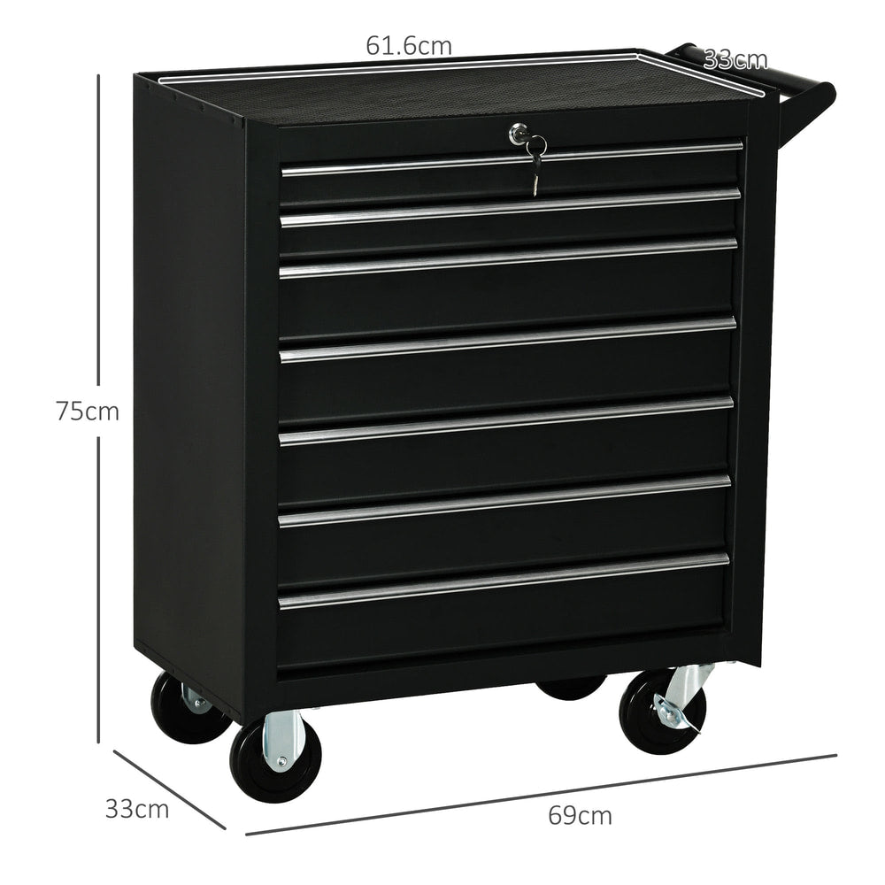 A size diagram of the black tool cabinet with dimensions shown