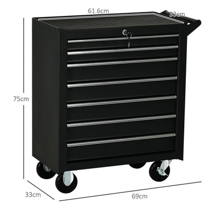 A size diagram of the black tool cabinet with dimensions shown