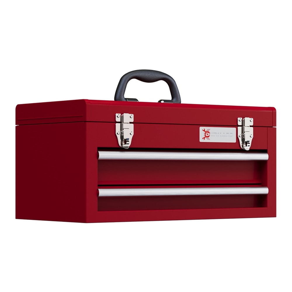 DURHAND Lockable Metal Tool Box, a red two-drawer chest with a silver handle and latches