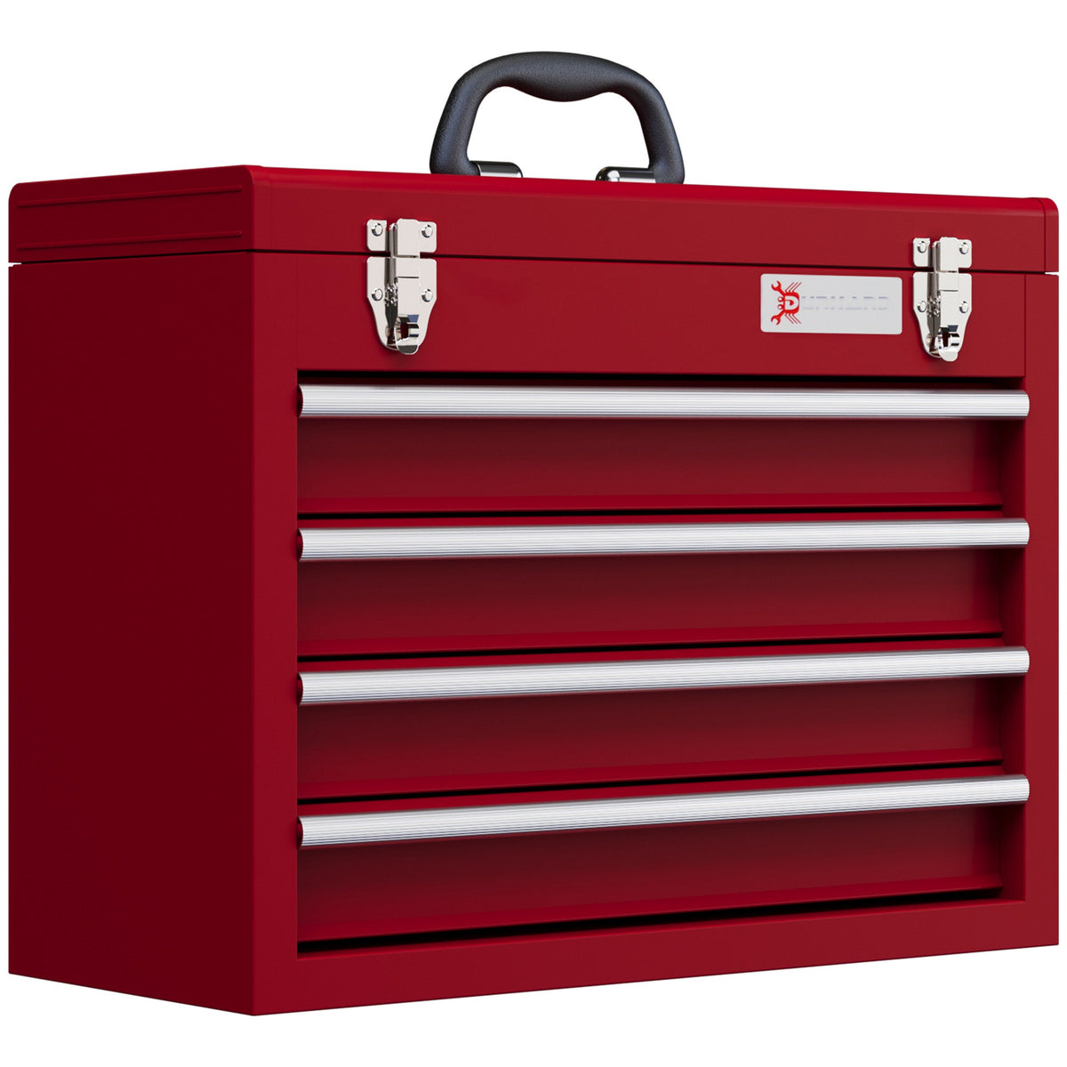 DURHAND Lockable Metal Tool Box, a red four-drawer chest with a silver handle and latches