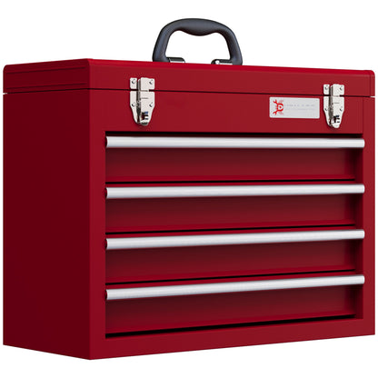 DURHAND Lockable Metal Tool Box, a red four-drawer chest with a silver handle and latches
