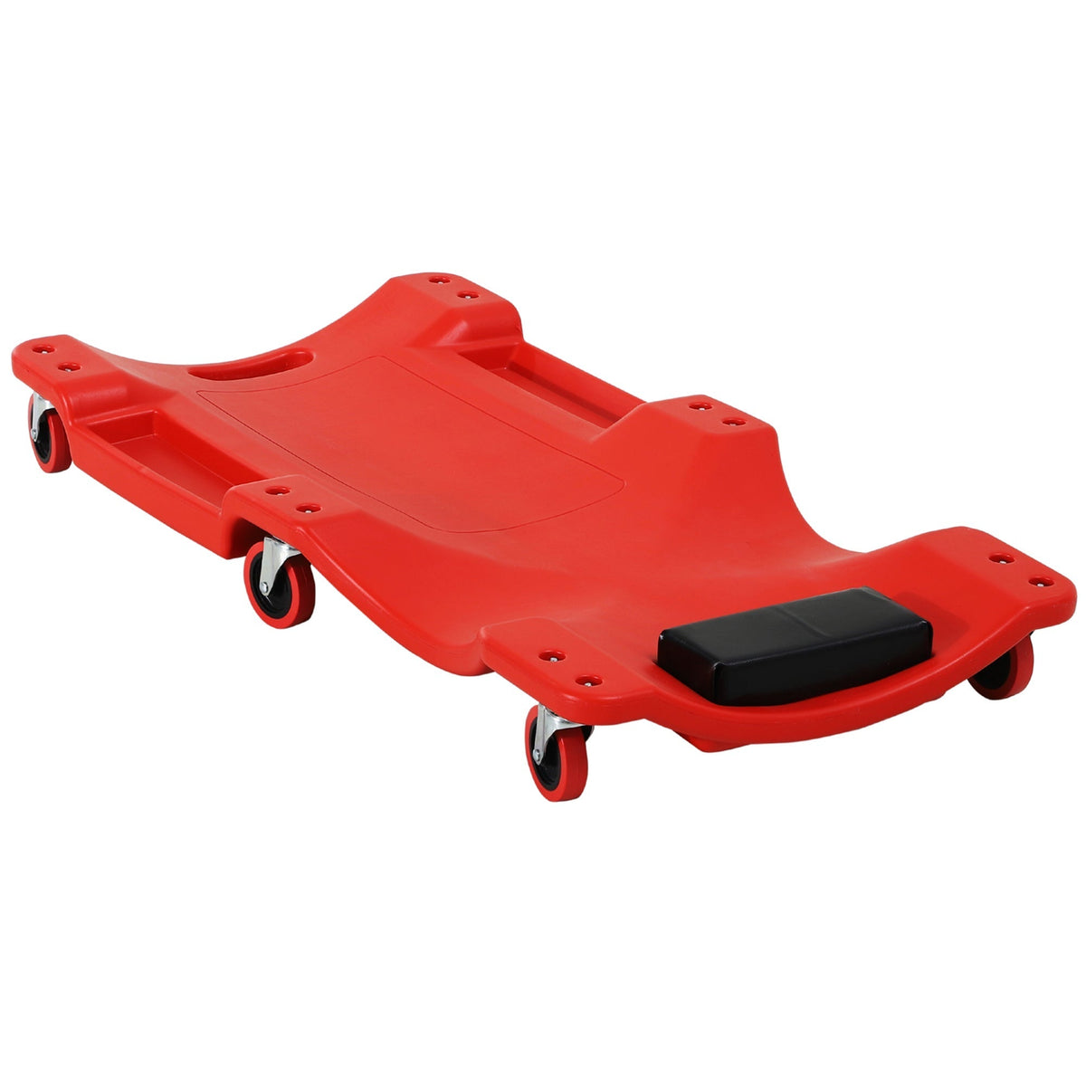 DURHAND Mechanic Vehicle Creeper, a red rolling crawler board with six wheels and a padded headrest