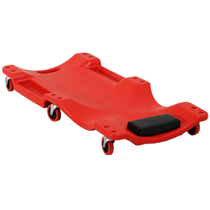 DURHAND Mechanic Vehicle Creeper, a red rolling crawler board with six wheels and a padded headrest