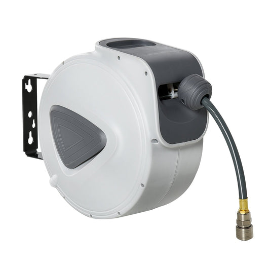 DURHAND Retractable Air Hose Reel mounted on a wall with hose extended