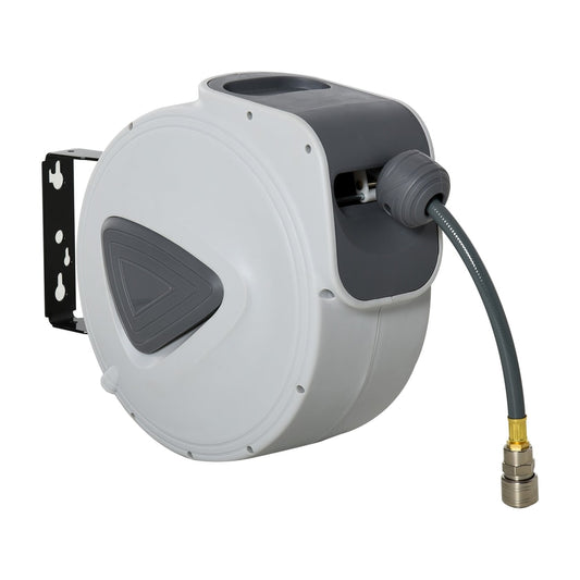DURHAND Retractable Air Hose Reel, wall mount auto rewind hose reel in grey and white