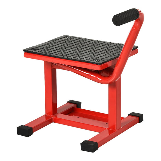 DURHAND Steel Motorbike Jack Lift, a red metal stand with a black textured top surface