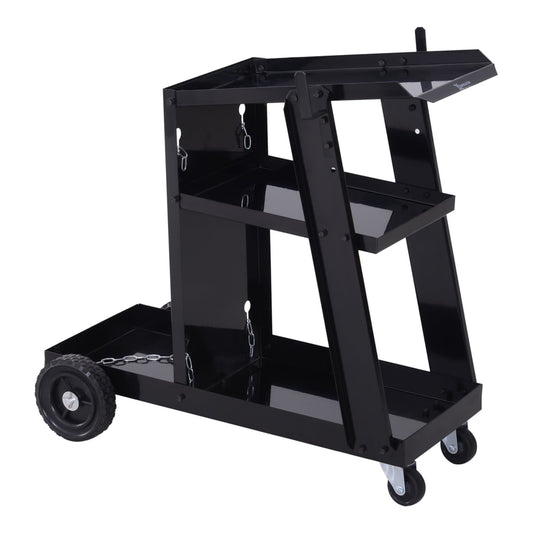 DURHAND Welding Cart Welder Trolley Garage for Gas Bottles w/ Safety Chain, Wheels, Black