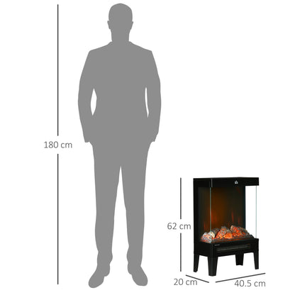 HOMCOM 180 Charming Electric Fireplace Heater, Quiet Freestanding Stove with LED Flame Effect, Level-less Temperature Control, Overheating Protection, 1000W/2000W, Black