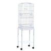 PawHut Bird Cage Budgie Cages for Finch Canary Parakeet with Stand Wheels Slide-out Tray Accessories Storage Shelf, White 46.5 x 36 x 157 cm
