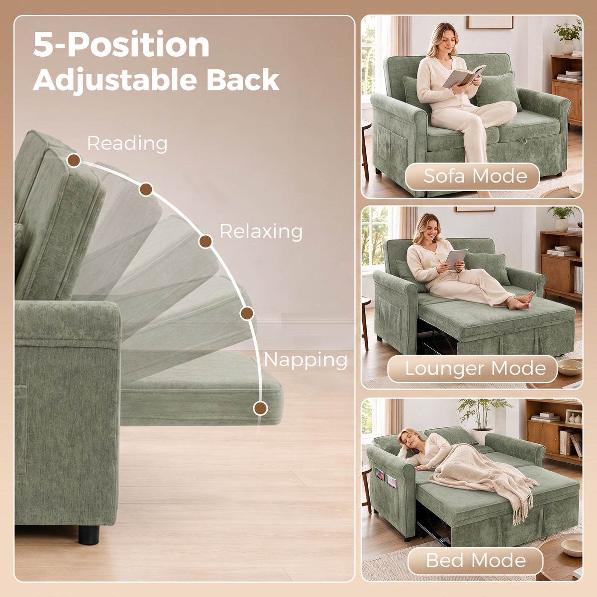 HOMCOM 2 Seater Sofa Bed in Light Green