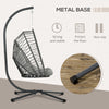 Outsunny Outdoor PE Rattan Swing Chair with Foldable Basket and Cushion, Garden Patio Hanging Egg Chair with Metal Stand, Headrest for Indoor and Outdoor, Light Grey