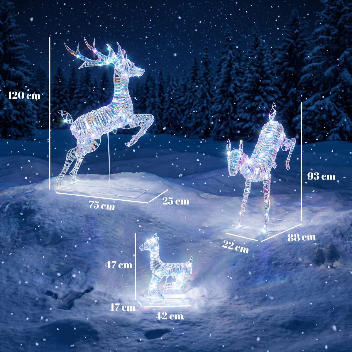 Outsunny 3-Piece Lighted Reindeer Family Set in Silver