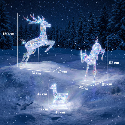 Outsunny 3-Piece Lighted Reindeer Family Set in Silver