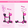 HOMCOM Adjustable Kids Toddler Scooter, with Removable Seat, Back Handle, Pink