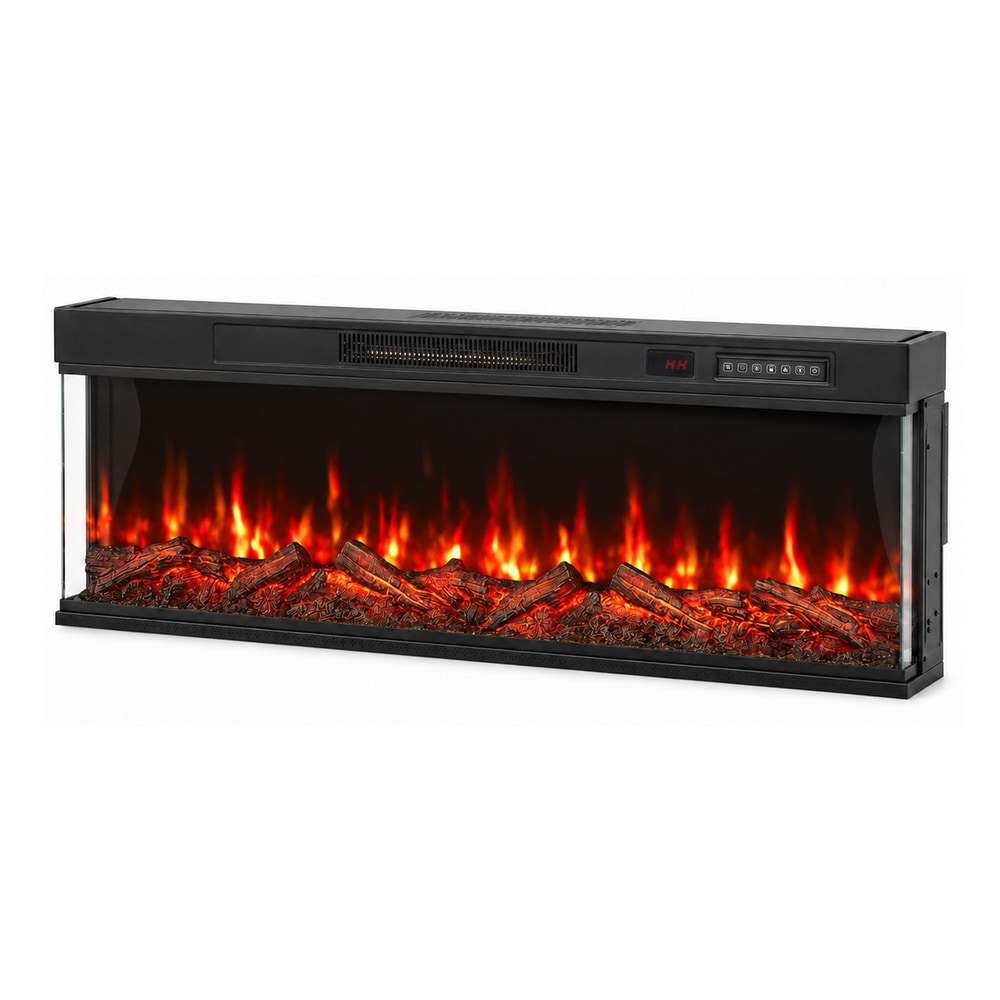 HOMCOM 50" Electric Fireplace Insert, 3-Sided Freestanding/Wall Recessed Electric Fire Heater with Adjustable Flame, 1800W