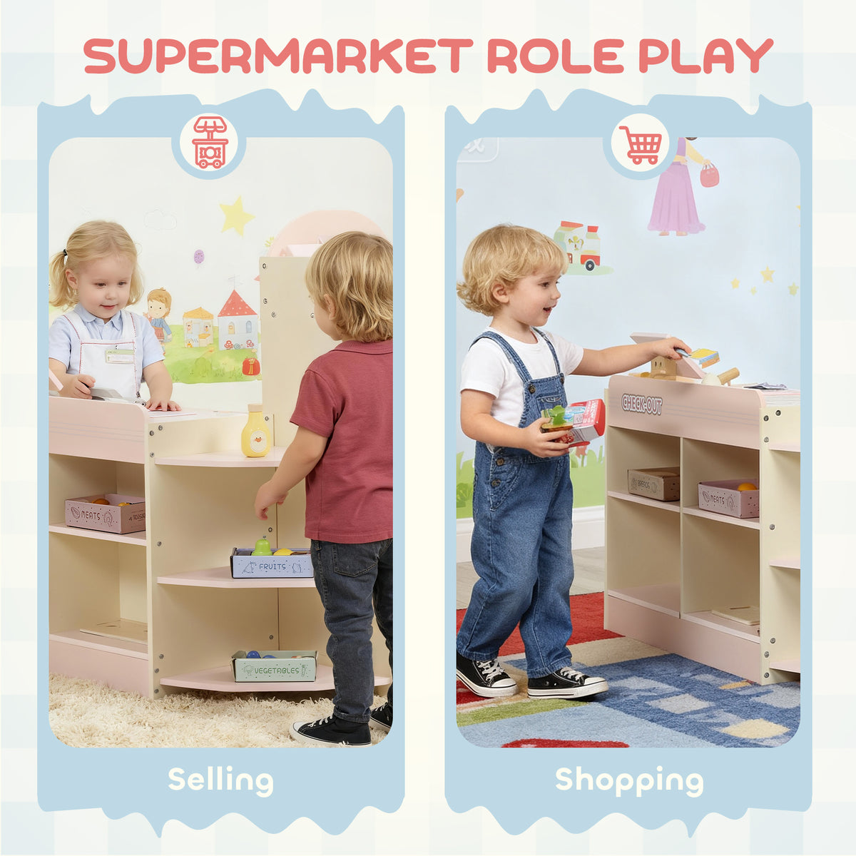 AIYAPLAY Kids Grocery Store in Pink