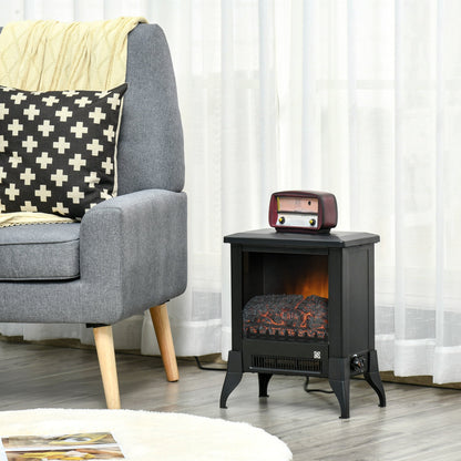HOMCOM Electric Fireplace Stove, Free Standing Fireplace Heater with Realistic Flame Effect, Dual Power Settings (1800-2000W), Adjustable Temperature and Overheat Protection, Black