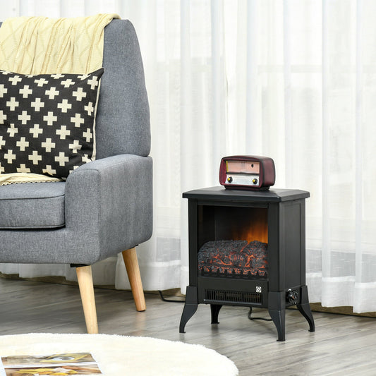 HOMCOM Electric Fireplace Stove, Free Standing Fireplace Heater with Realistic Flame Effect, Dual Power Settings (1800-2000W), Adjustable Temperature and Overheat Protection, Black