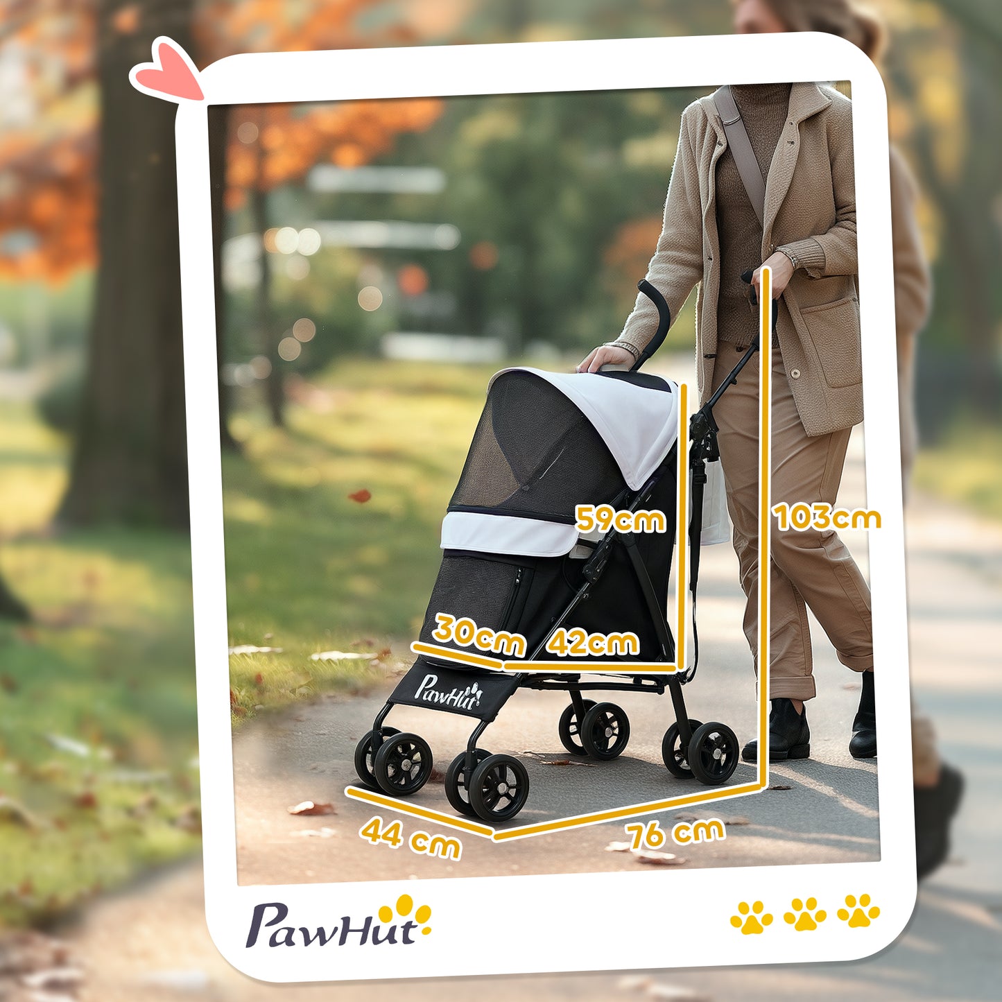 عربة أطفال للكلاب من PawHut Umbrella Structure، خفيفة الوزن وقابلة للحمل مع حزام كتف وحقيبة تخزين وحامل أكواب، باللون الرمادي الفاتح