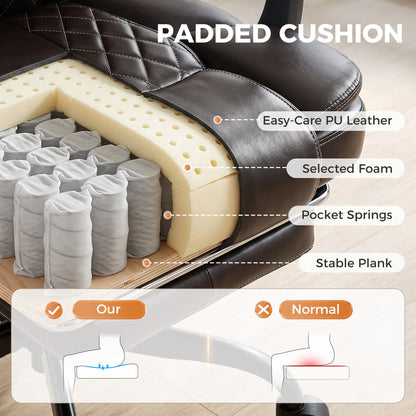 كرسي مكتب منزلي فاخر من HOMCOM بوظيفة إمالة ومسند قدم وكرسي كمبيوتر بظهر مرتفع، بني
