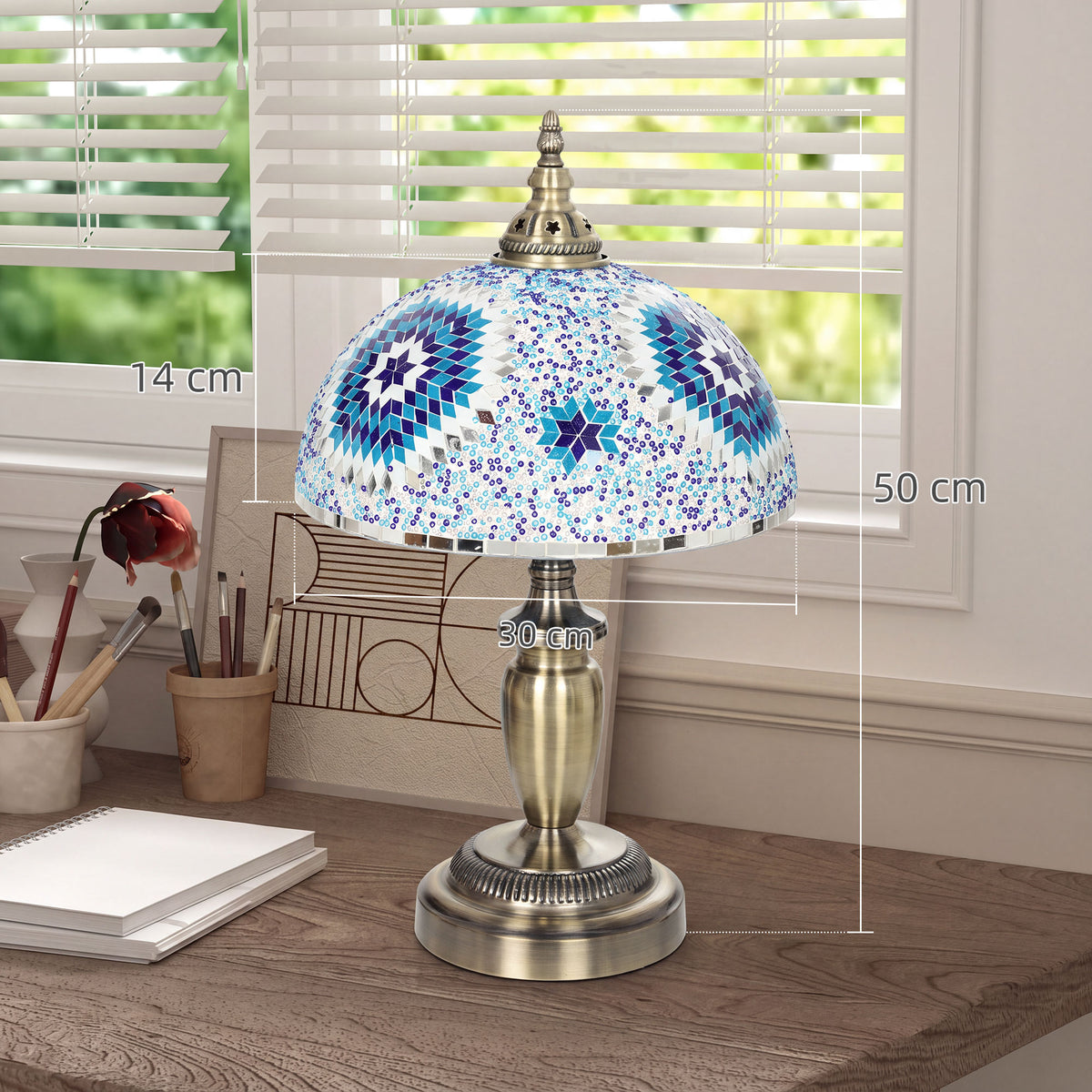 HOMCOM 30cm Tiffany Lamp in Blue