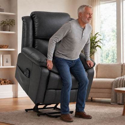 HOMCOM Riser Recliner Chair with Massage and Heat, PU Leather Power Electric Lift Armchair for Elderly, Charcoal Grey