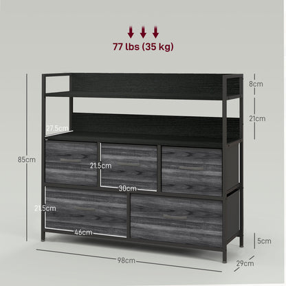 HOMCOM Rustic Chest of Five Fabric Drawers in Black