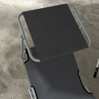 Outsunny Folding Sun Lounger Set of 2 with Canopy, Reclining Sunbed with 4-Position Adjustable Backrest, 600D Oxford Cloth, Portable Garden Lounger Recliner Chair for Beach, Camping, Patio, Grey