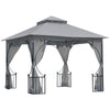 Outsunny 3 x 3(m) Garden Gazebo Patio Party Tent Shelter Outdoor Canopy Double Tier Sun Shade Metal Frame Netting, Light Grey