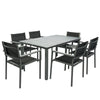 Outsunny Garden Dining Set with Acacia Wood Table Top, Outdoor Table and Stackable Chairs Set for 6 with Texteline Seat, for Patio, Conservatory, Terrace, Grey
