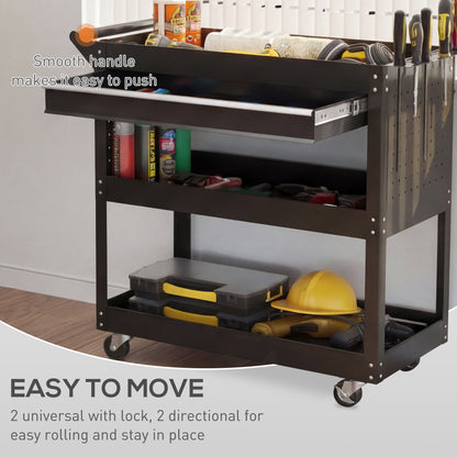 DURHAND 3-Tier Tool Trolley Cart in Black
