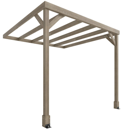 كيت برجولة خشبية ملاصقة من Outsunny، برجولة حديقة مزخرفة بهيكل ثابت ومثبتات خرسانية، 2.4 × 2.4 متر، بني فاتح