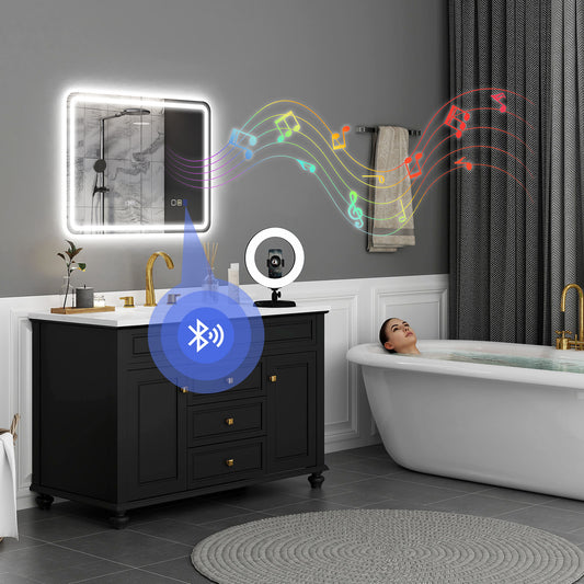 HOMCOM 80 x 60 cm Bluetooth Bathroom Mirror - Silver-Tone