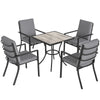 Outsunny 5 Pieces Outdoor Dining Set with Cushions, Garden Dining Set for 4 with Square Table and Stackable Chairs