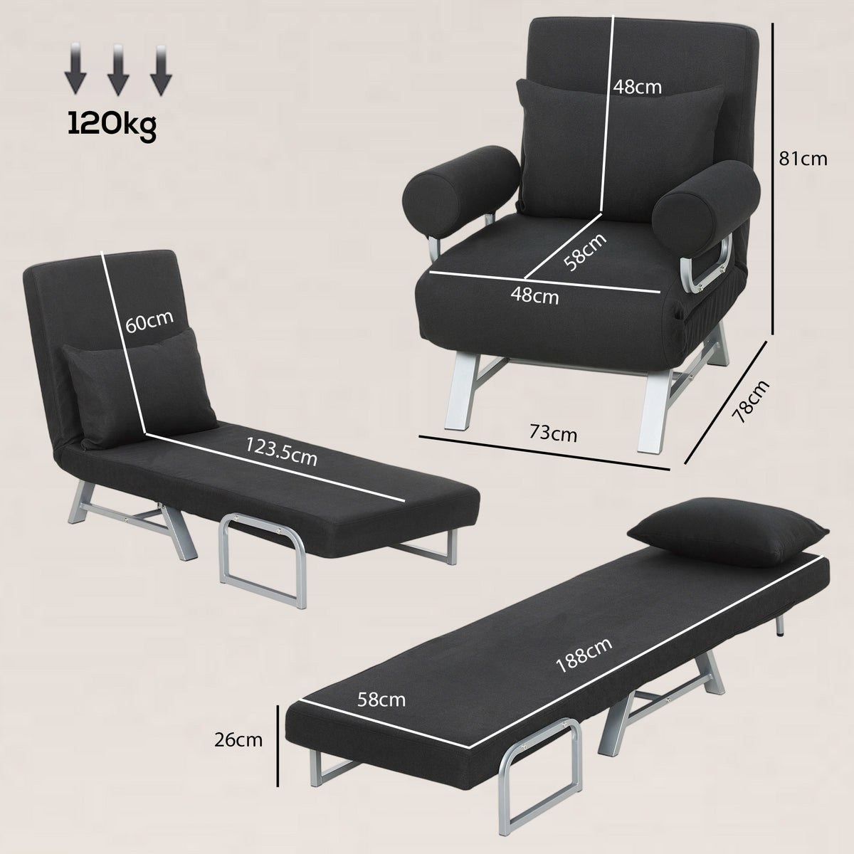 HOMCOM Single Sofa Bed in Black