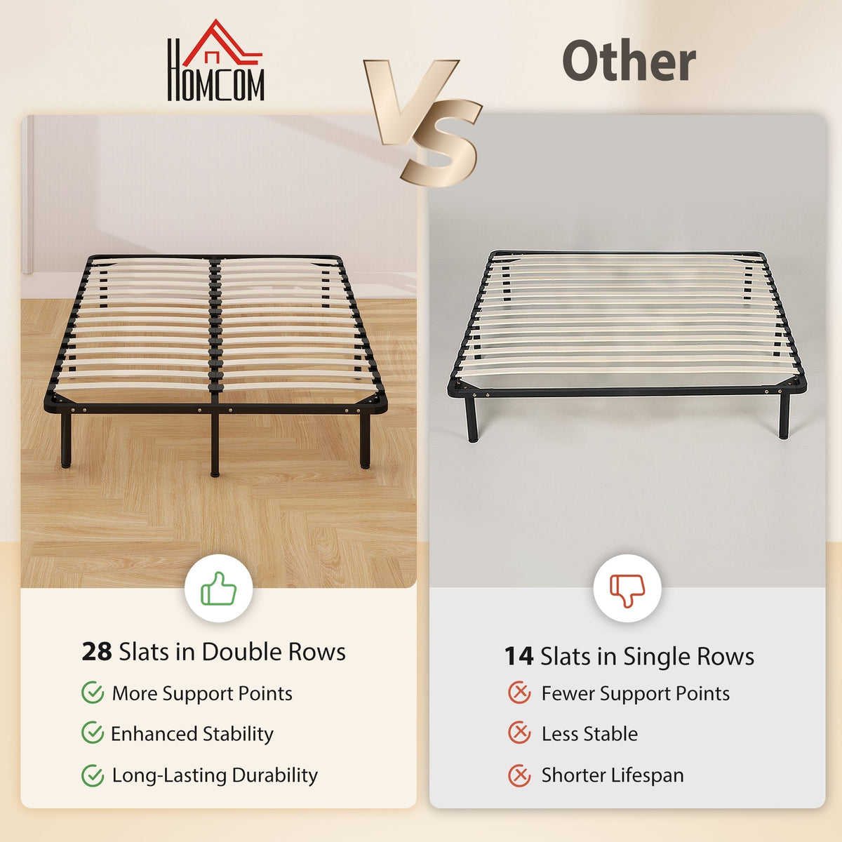 HOMCOM 4ft6 Double Bed Frame, Metal Platform Bed Frame with 2 x 14 Wood Slats, No Box Spring Needed, Underbed Storage, Black