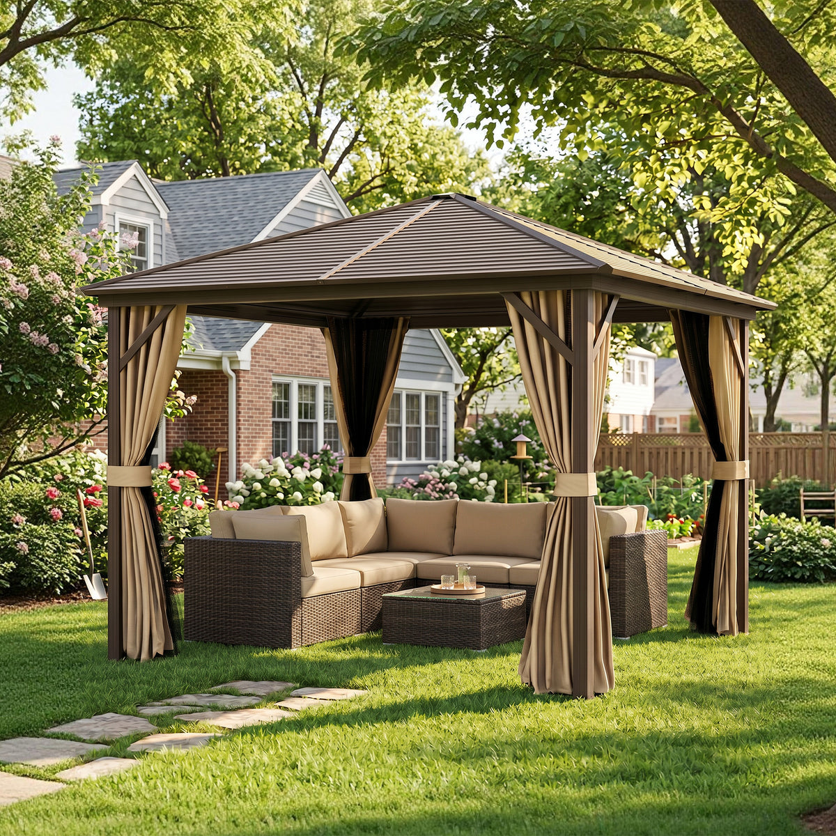 Outsunny Metal Hardtop Gazebo in Brown