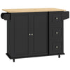 HOMCOM Kitchen Island with Drop Leaf, Rolling Kitchen Storage Trolley on Wheels with 3 Drawers, Black
