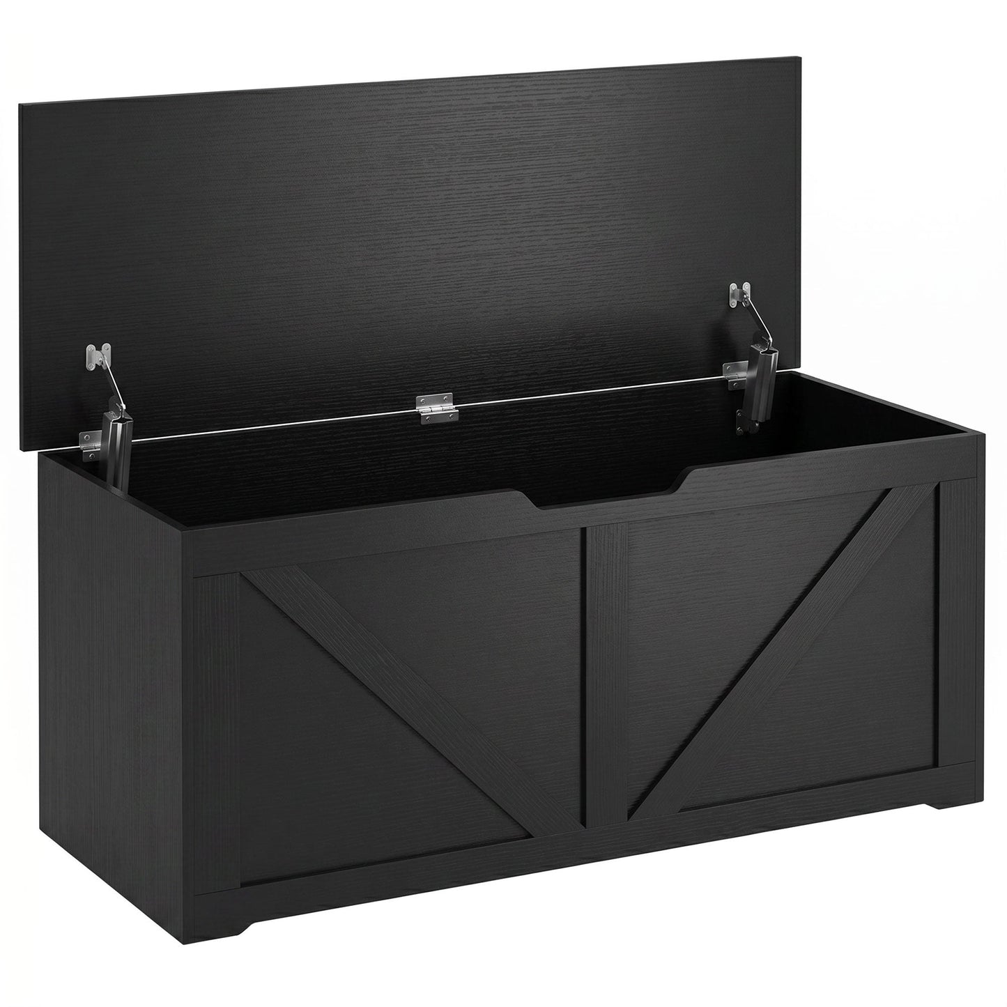 HOMCOM 127L Home Storage Box, with Safety Hinges - Black Wood-Effect