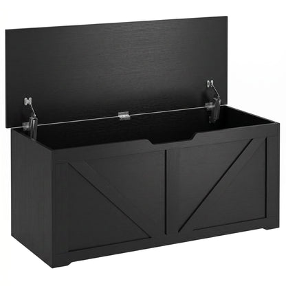 HOMCOM 127L Home Storage Box, with Safety Hinges - Black Wood-Effect
