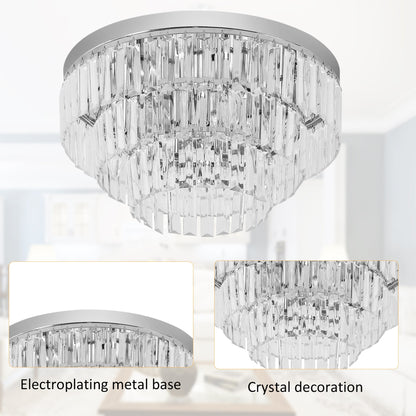 HOMCOM Set of 2 Modern Crystal Ceiling Lights, Chandeliers, Pendant Lamps w/ 7 Lights, E14 Fittings for Living Room, Bedroom, Silver