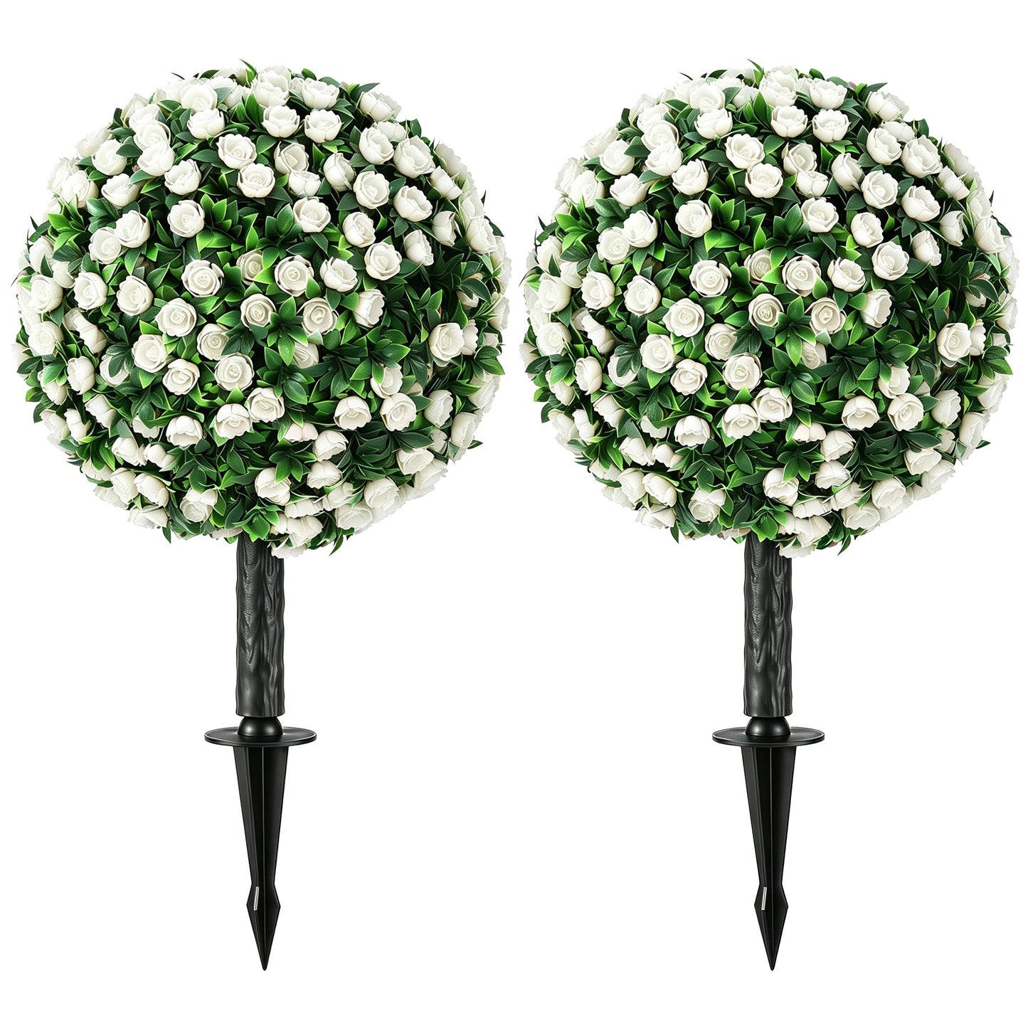 HOMCOM Artificial Rose Topiary UV Resistant, 2-Pack Fake Plants, 55 cm, White