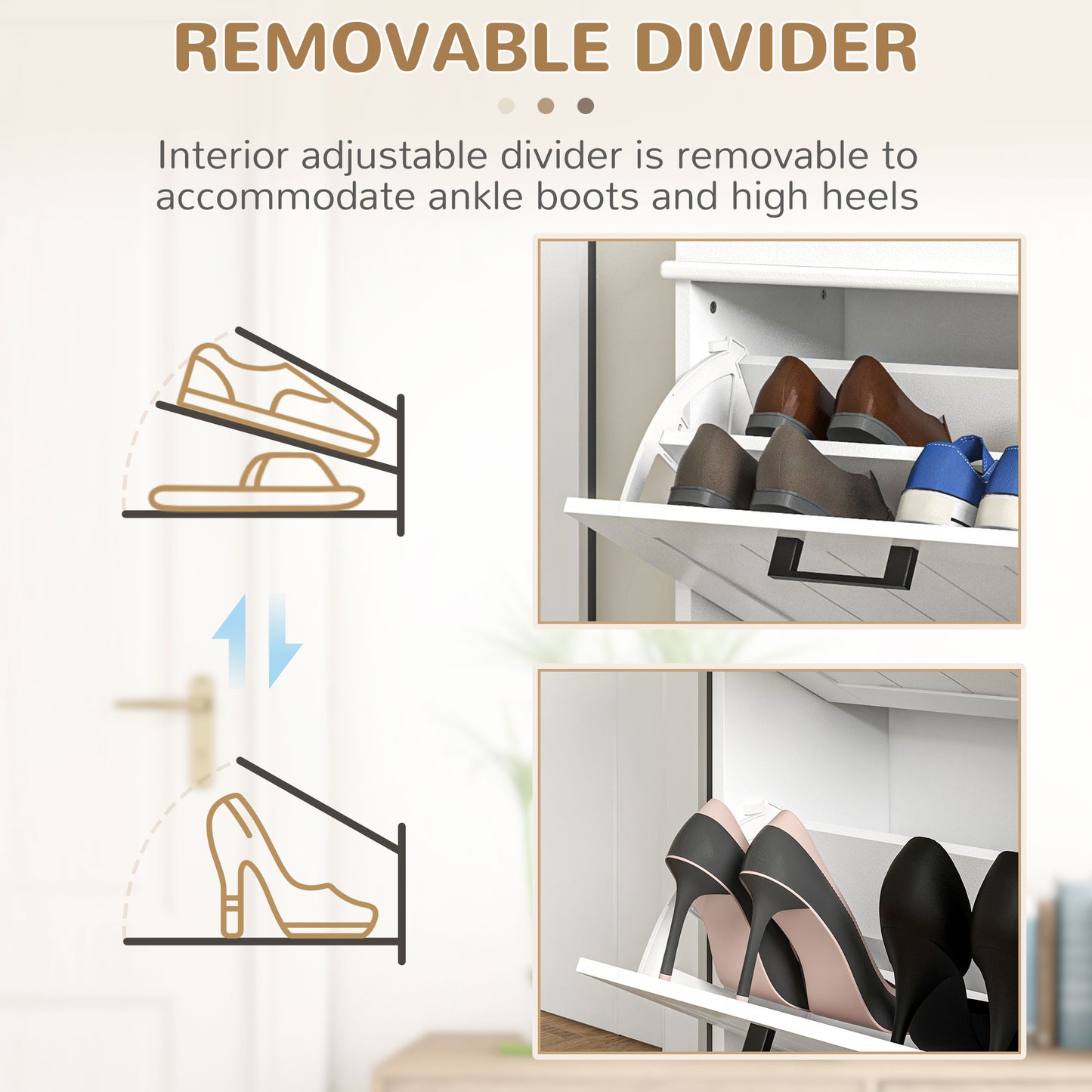 HOMCOM Two-Drawer Minimalistic Shoe Storage Cabinet, for 10 Shoes, White