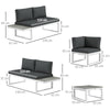 Outsunny 4 Pieces Garden Furniture Set, 5-Level Reclining Garden Corner Sofa Set, Outdoor Lounge Conversation Sectional with Cushions, Wood Effect Plastic Table, White Frame & Grey Cushion