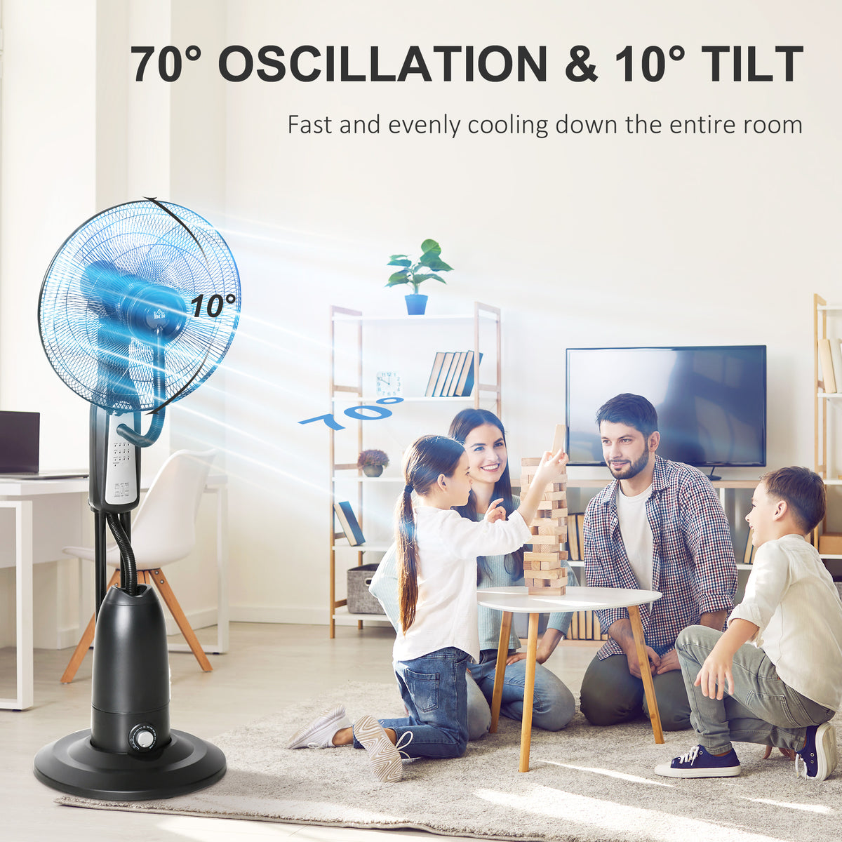 HOMCOM 18" Pedestal Fan with Water Mist Spray in Black