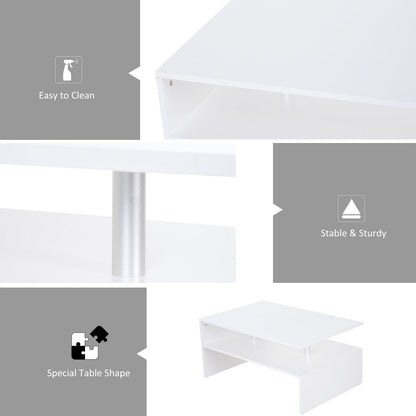 HOMCOM Coffee Table with Storage, 2-Tier Centre Table, Modern Living Room Table with Open Shelf and Aluminium Poles, White