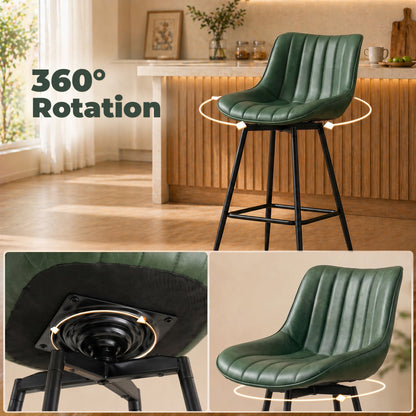 HOMCOM Set of 2 PU Leather Swivel Bar Stools - Dark Green
