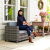 Outsunny Rattan Sofa, 2 Seater Garden Furniture with Soft Padded Cushion and Armrests, Wicker Garden Loveseat for Patio, Mixed Grey