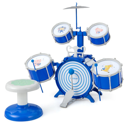 Educational Percussion Musical Instrument Toy with bass drum and foot pedal in blue