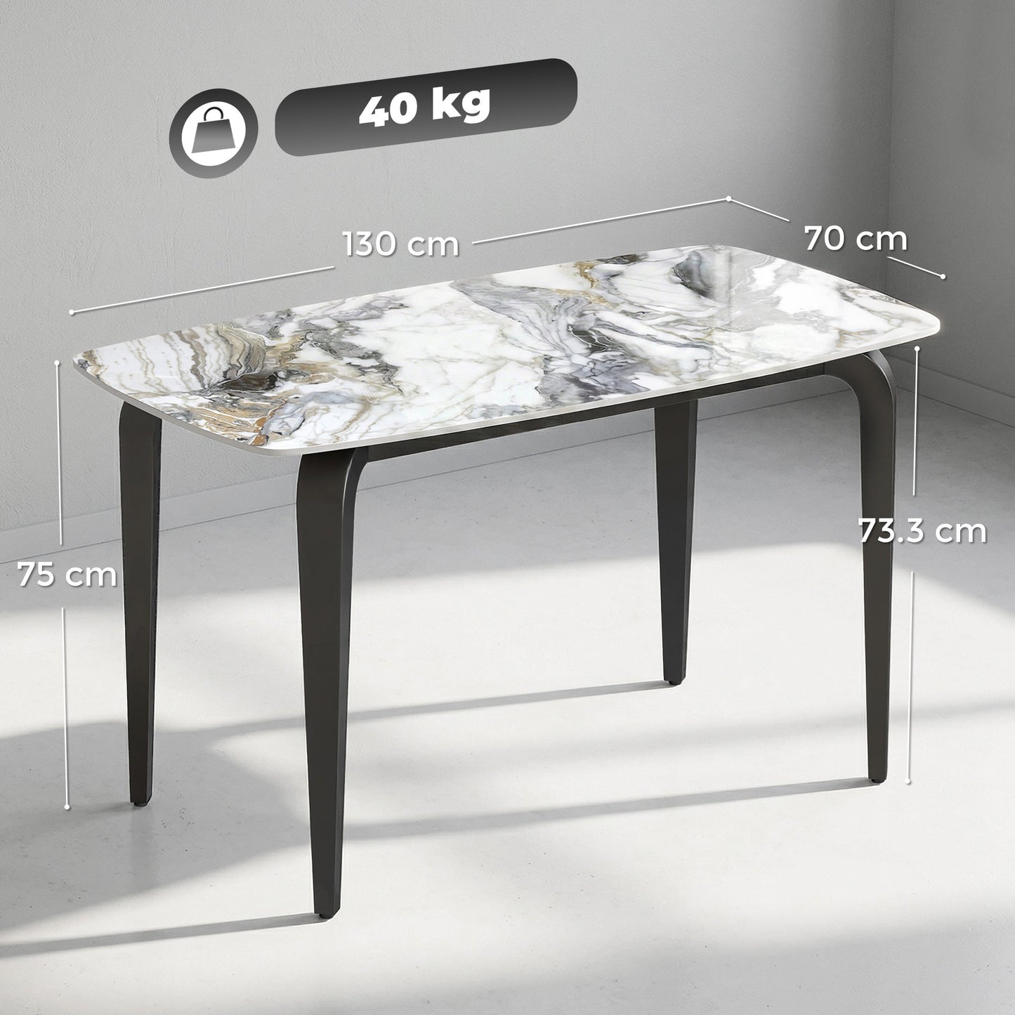 HOMCOM Dining Table for 4, Modern Kitchen Table with Sintered Stone Tabletop, Metal Legs, White